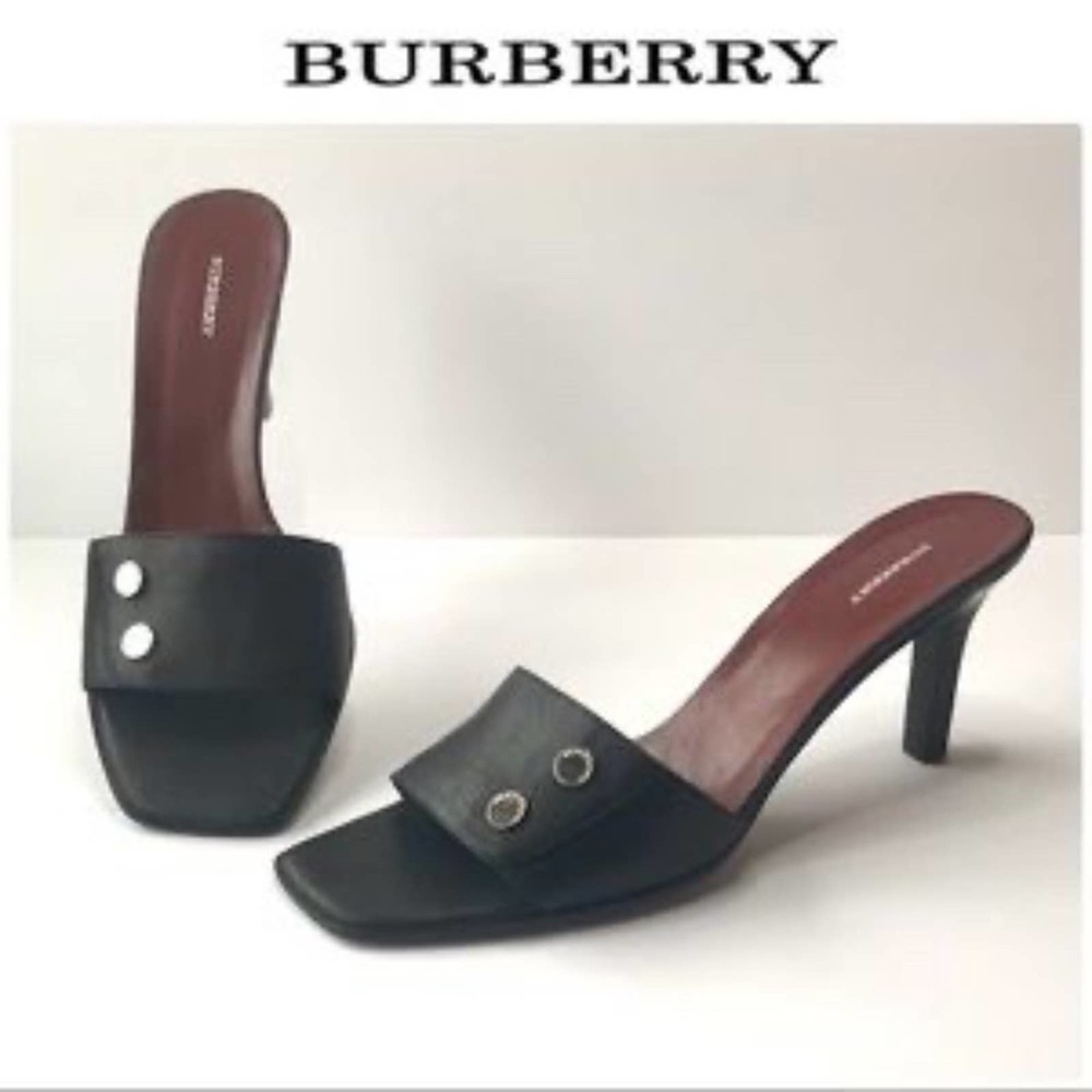 Burberry Black High Heel Leather Mule Slides